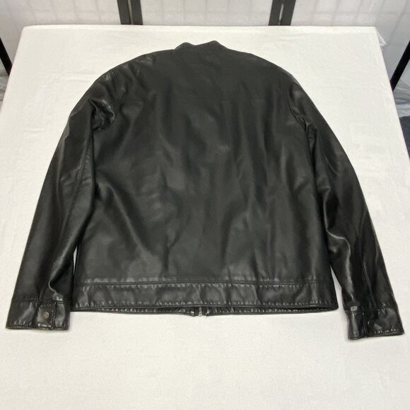 Faux Vegan Leather Zip Front Long Style Motorcycle Jacket Black Claiborne - Picture 10 of 16